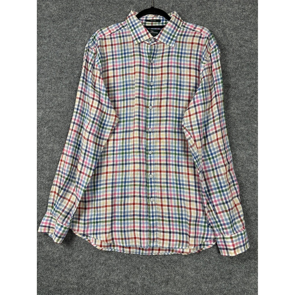 Rodd & Gunn Linen Shirt Mens XL Multi Color Rainbow‎ Check Sports Fit Albini